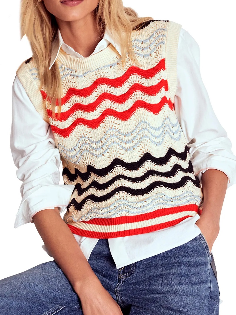 Boden Wave Cotton Sweater Vest Size Medium